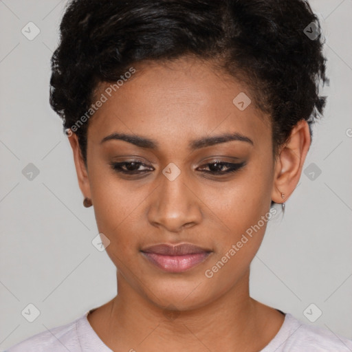 Neutral black young-adult female with short  brown hair and brown eyes