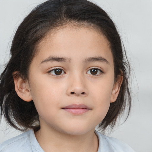 Neutral white child female with medium  brown hair and brown eyes