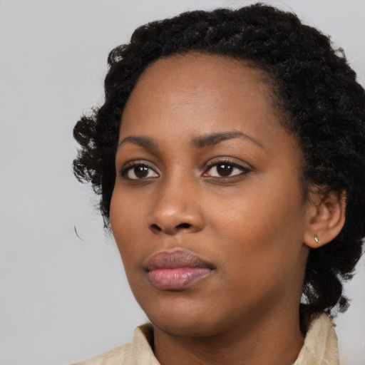 Neutral black young-adult female with long  black hair and brown eyes