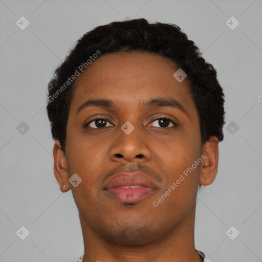 Neutral black young-adult male with short  brown hair and brown eyes