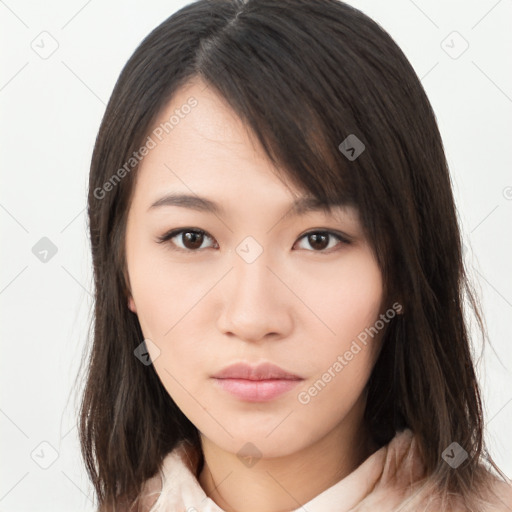 Neutral asian young-adult female with medium  brown hair and brown eyes