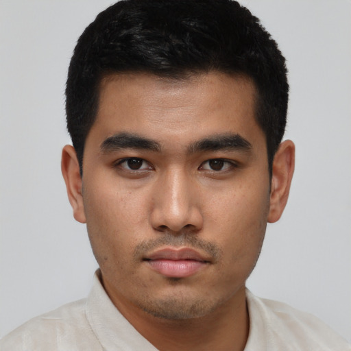 Neutral asian young-adult male with short  black hair and brown eyes