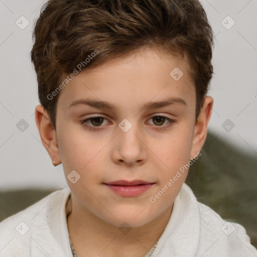 Neutral white child female with short  brown hair and brown eyes