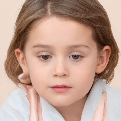 Neutral white child female with medium  brown hair and grey eyes