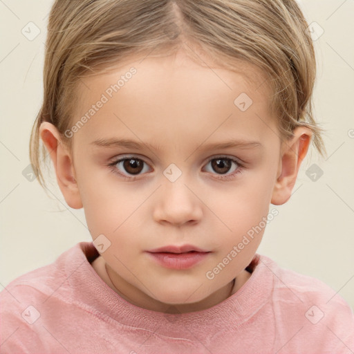 Neutral white child female with medium  brown hair and grey eyes