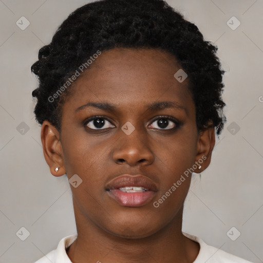 Neutral black young-adult female with short  brown hair and brown eyes