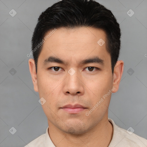 Neutral asian young-adult male with short  black hair and brown eyes