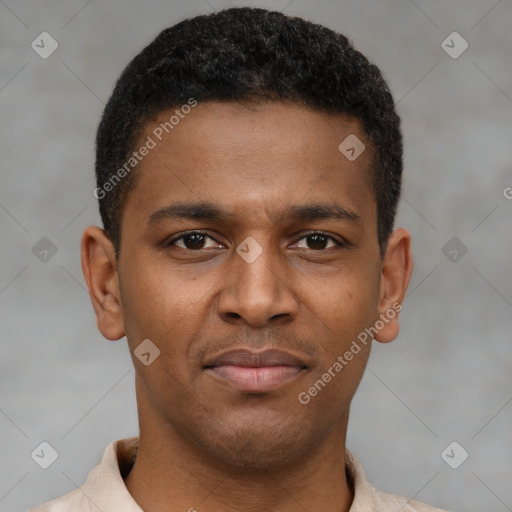 Neutral latino young-adult male with short  brown hair and brown eyes