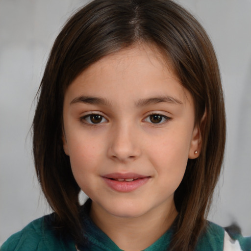 Neutral white child female with medium  brown hair and brown eyes