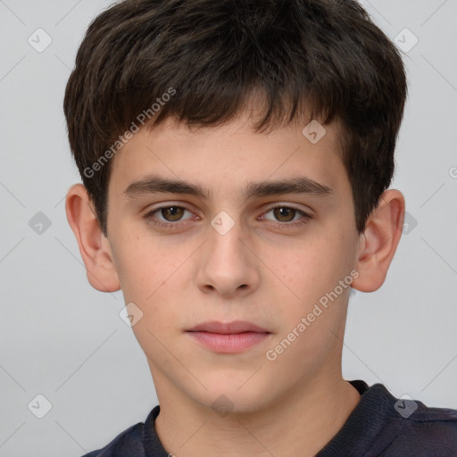 Neutral white child male with short  brown hair and brown eyes