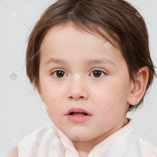 Neutral white child female with medium  brown hair and brown eyes