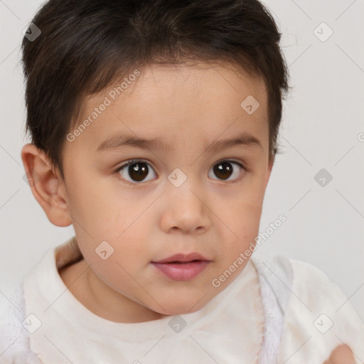 Neutral white child female with short  brown hair and brown eyes