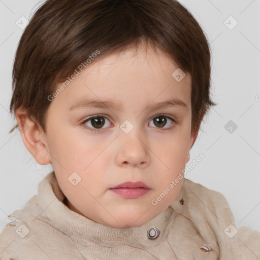 Neutral white child female with short  brown hair and brown eyes