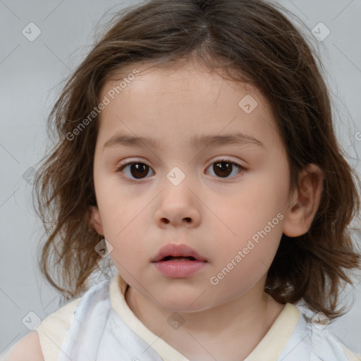 Neutral white child female with medium  brown hair and brown eyes