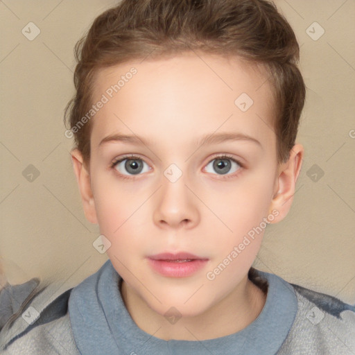 Neutral white child female with short  brown hair and brown eyes