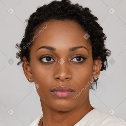 Neutral black young-adult female with short  brown hair and brown eyes