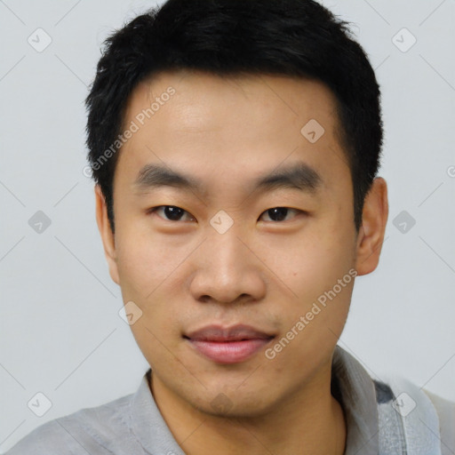 Neutral asian young-adult male with short  black hair and brown eyes