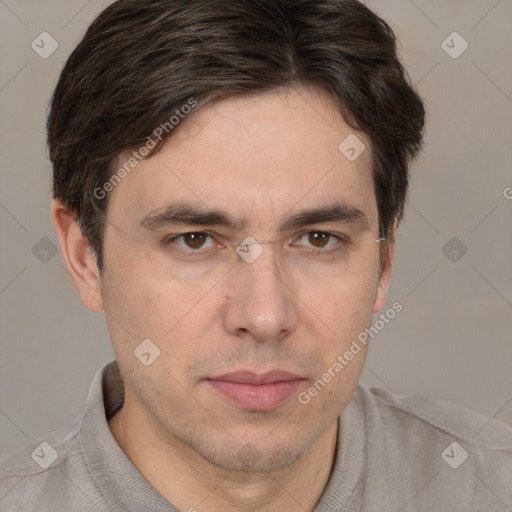 Neutral white adult male with short  brown hair and brown eyes