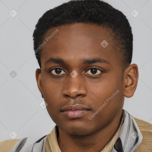 Neutral black young-adult male with short  brown hair and brown eyes