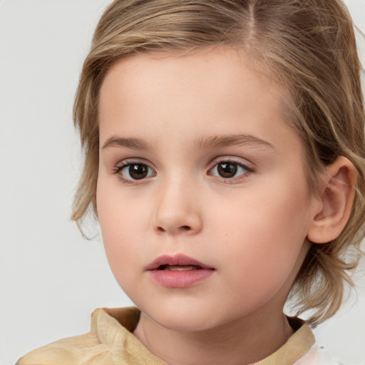 Neutral white child female with medium  brown hair and brown eyes