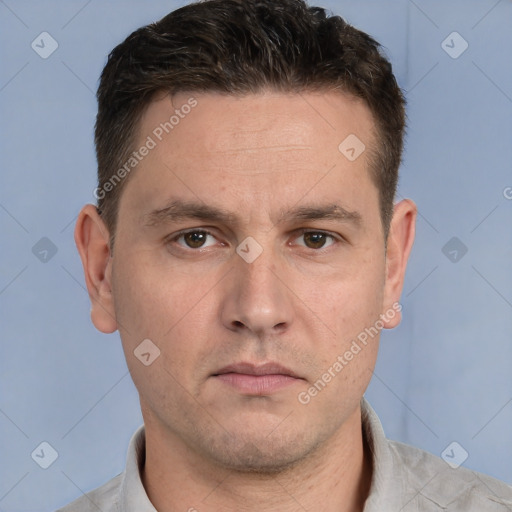 Neutral white adult male with short  brown hair and brown eyes