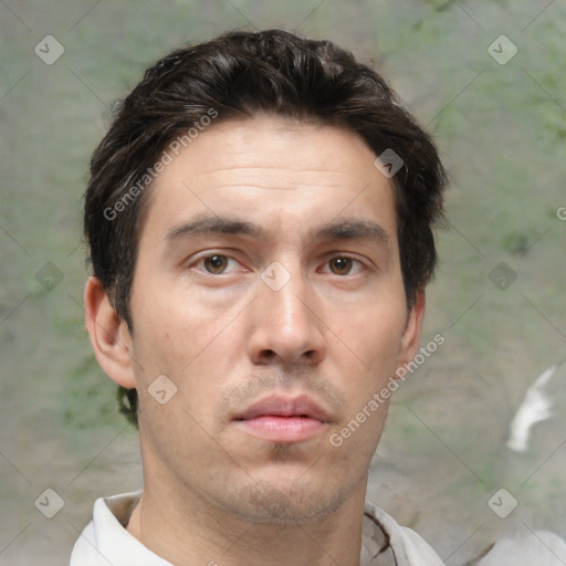 Neutral white adult male with short  brown hair and brown eyes