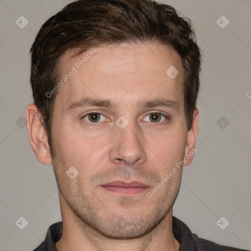 Neutral white adult male with short  brown hair and brown eyes