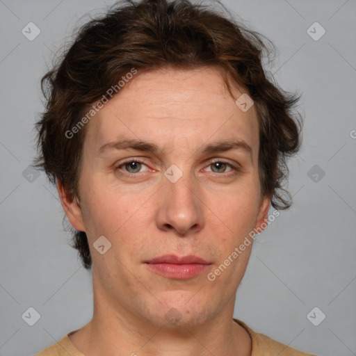 Neutral white adult male with short  brown hair and brown eyes