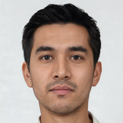 Neutral asian young-adult male with short  black hair and brown eyes