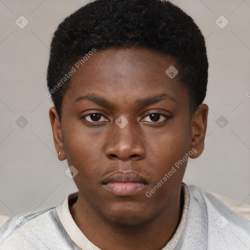 Neutral black young-adult male with short  brown hair and brown eyes