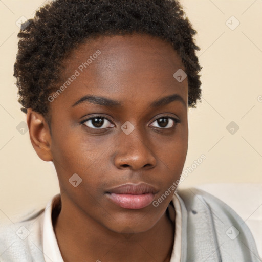 Neutral black young-adult female with short  brown hair and brown eyes