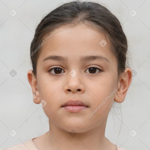 Neutral white child female with short  brown hair and brown eyes