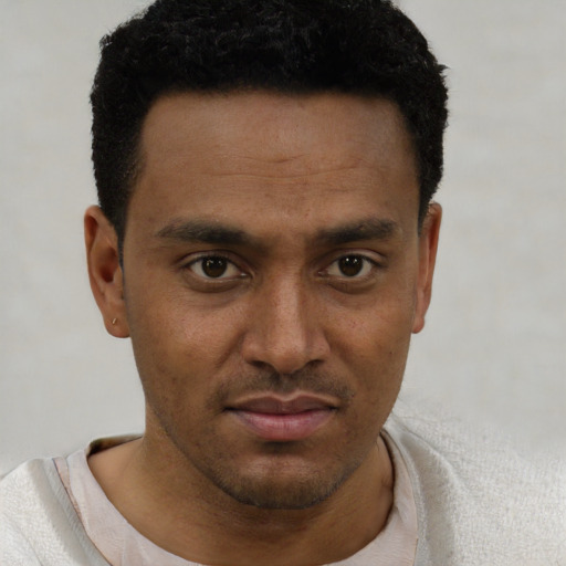 Neutral latino young-adult male with short  brown hair and brown eyes