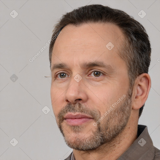 Neutral white adult male with short  brown hair and brown eyes