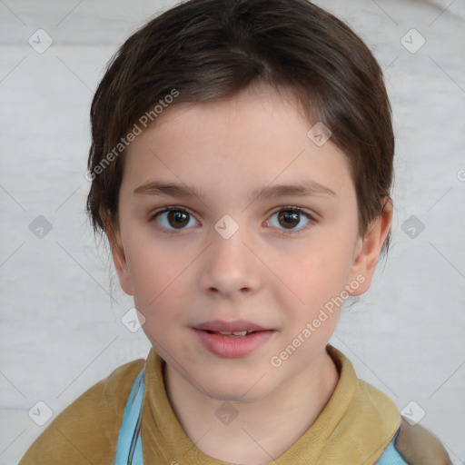 Neutral white child female with short  brown hair and brown eyes