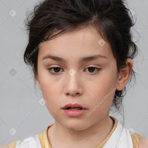 Neutral white child female with medium  brown hair and brown eyes