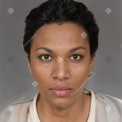 Neutral black young-adult female with short  brown hair and brown eyes
