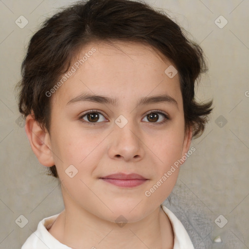 Neutral white young-adult female with short  brown hair and brown eyes