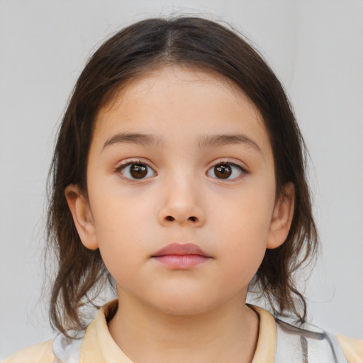 Neutral white child female with medium  brown hair and brown eyes