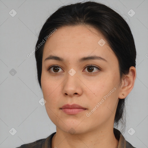 Neutral asian young-adult female with medium  brown hair and brown eyes