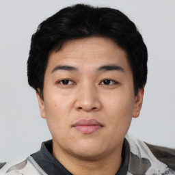 Neutral asian young-adult male with short  black hair and brown eyes