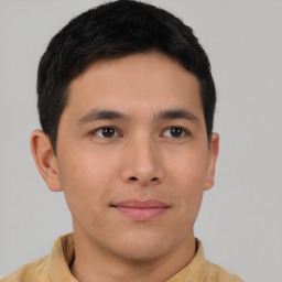 Neutral asian young-adult male with short  brown hair and brown eyes