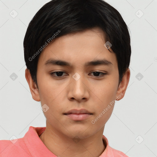 Neutral asian young-adult male with short  black hair and brown eyes