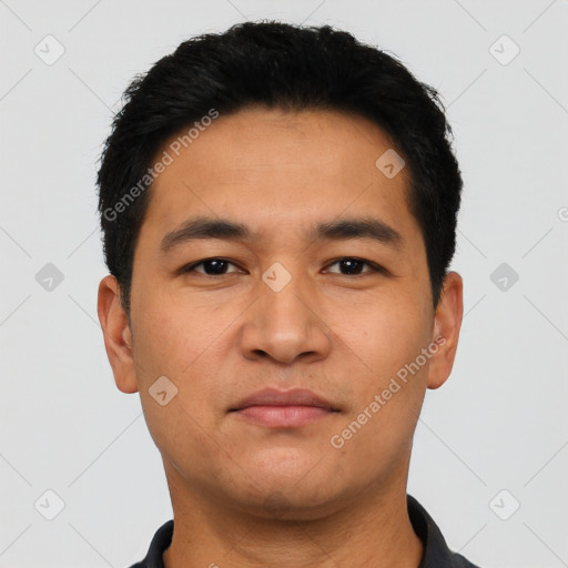 Neutral asian young-adult male with short  black hair and brown eyes