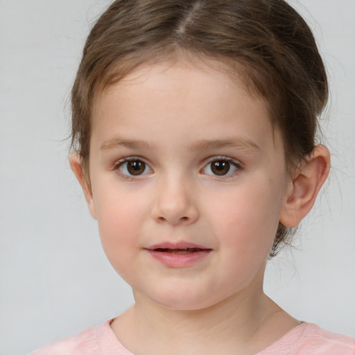 Neutral white child female with short  brown hair and brown eyes