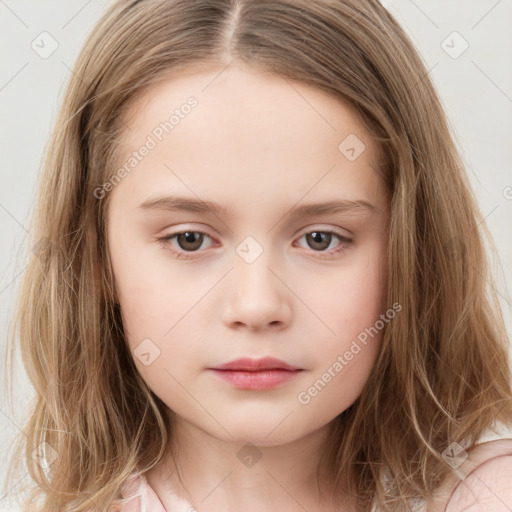 Neutral white child female with long  brown hair and brown eyes