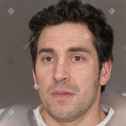 Neutral white adult male with short  brown hair and brown eyes