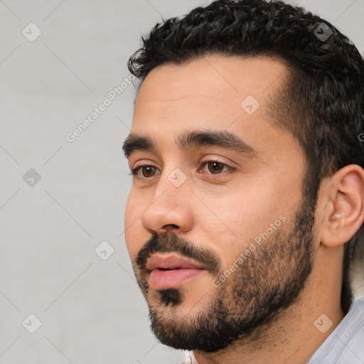 Neutral white young-adult male with short  black hair and brown eyes