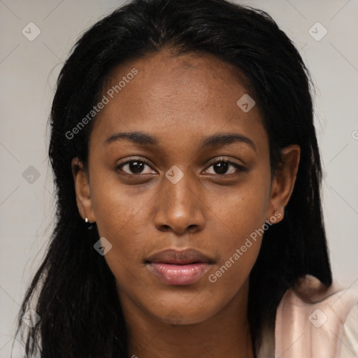 Neutral black young-adult female with long  black hair and brown eyes