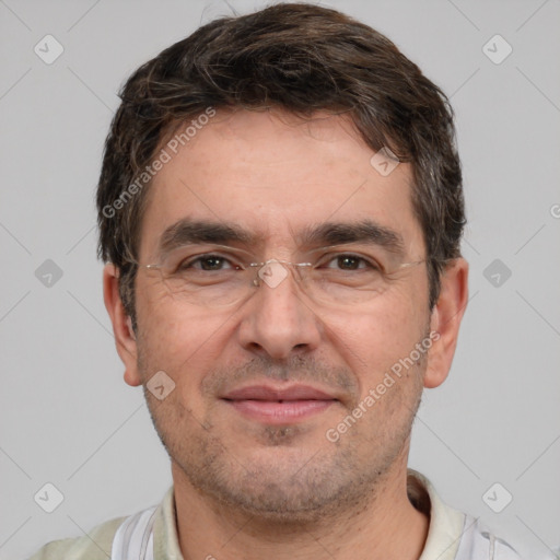 Neutral white adult male with short  brown hair and brown eyes